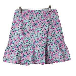 Lilly Pulitzer Susie Skirt 6 Hottie Dottie Print Pink Blue Teal White Ruffle NWT